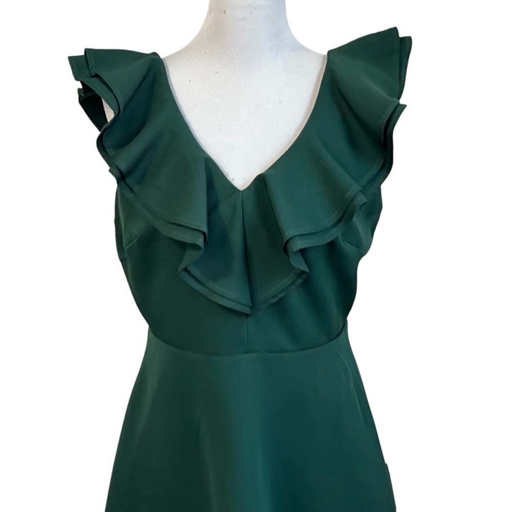Lulus Womens Divine Darling Ruffled Skater Dress Sz Large Green Sleeveless Lined - Picture 4 of 10